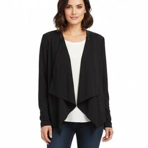 Eileen Fisher 100% Silk Jacket Georgette Crepe LS Open Drape Front Boho Size PS